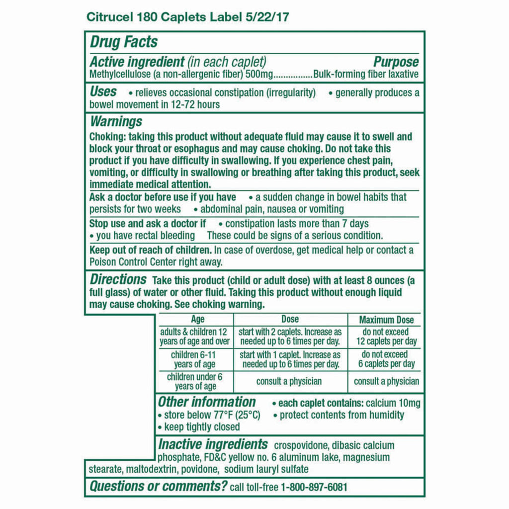 CITRUCEL Fiber Therapy Caplets for Irregularity, Easy to Swallow Methylcellulose, 180 Count