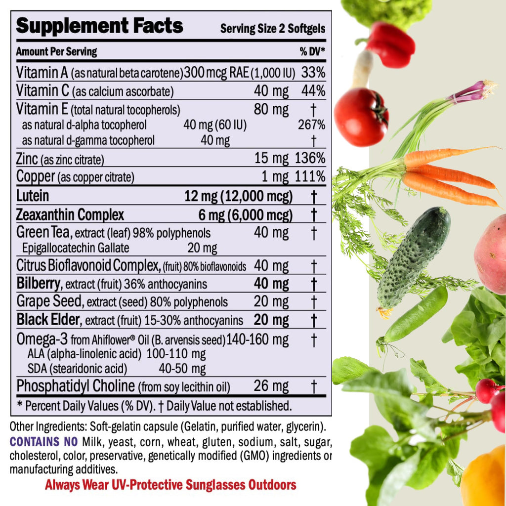 ANDREW LESSMAN Ultimate Eye Support 180 Softgels - 12mg Lutein, 6mg Zeaxanthin, Bilberry, Key Nutrients to Support Eye Health and Promote Healthy Vision. No Additives. Easy to Swallow Softgels