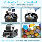 KomeStone K1 Pro Professional Cutting-Edge Brushless Motor Advanced Rock Tumbler Polisher Kit, Extra Large 2.5Lb Barrel with 3-Speed Motor 9-Day Timer, 6 Belts, Rough Gemstones, 4 Polishing Grits etc.