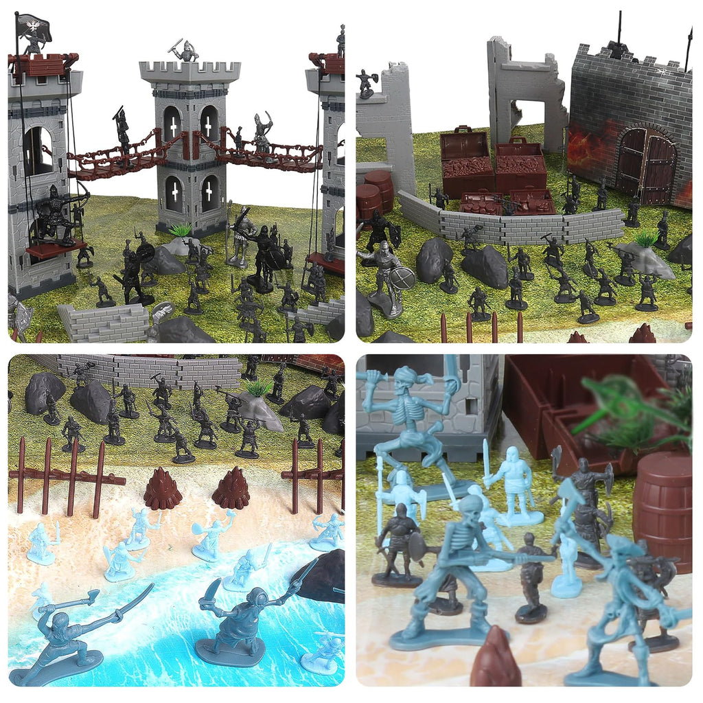 Yoyoom Army Men Action Figures Toy Soldiers Set, Medieval Castle Small Soldiers Military Toy, Plastic Army Men playset Castle Building Set with Storage Bag and Map