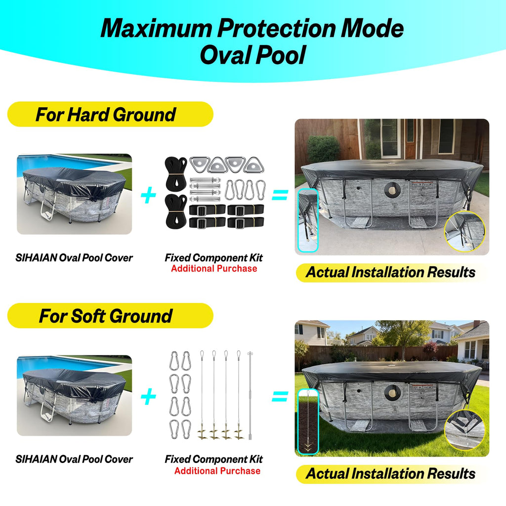 SIHAIAN 10x20Ft Rectangular Pool Cover with Side Storage for Oval and Rectangular Above Ground Pool, One-Piece Solar Oval Pool Cover, Preventing Waterlogging, UV and Weather Resistant WP:10000kPa+