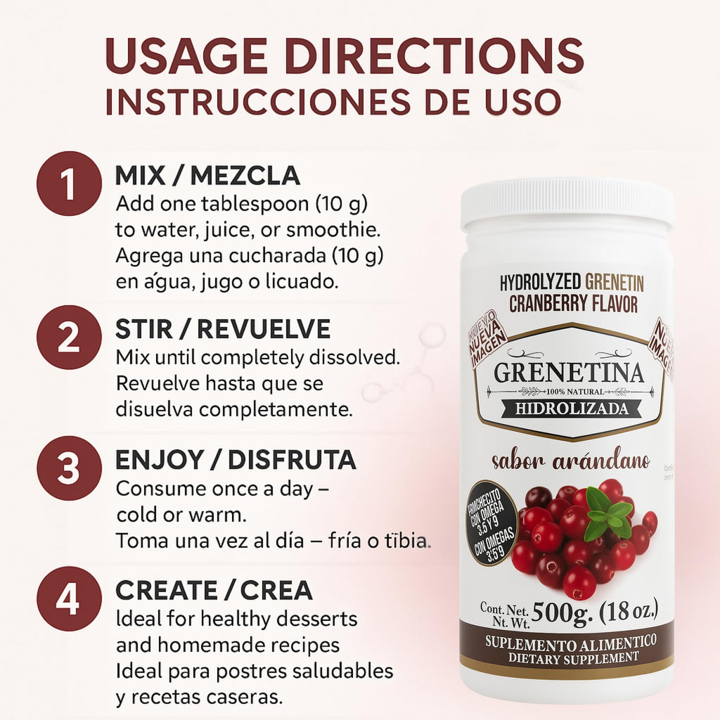 Pretty Bee Hydrolyzed Collagen Powder, Grenetina En Polvo Cranberry Flavor, Grenetina Organica, Collagen Supplement, Grenetina Hidrolizada En Polvo, 100% Natural, 18 oz