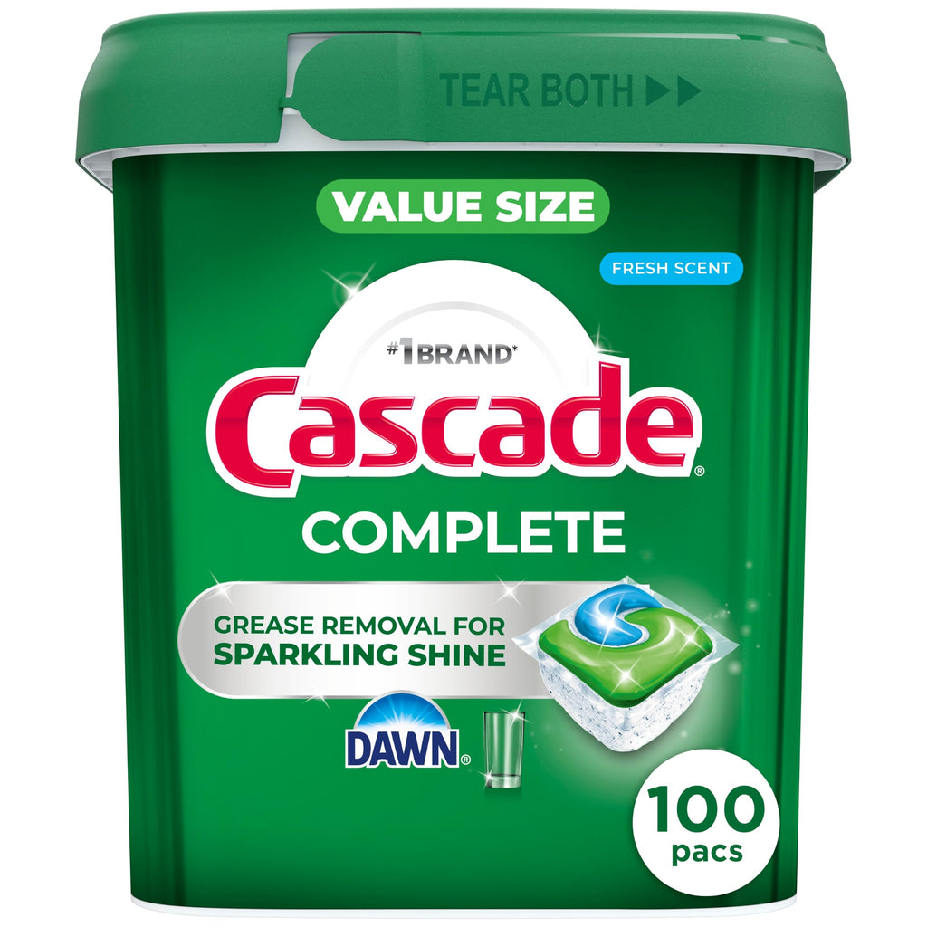 Cascade Complete Dishwasher Pods, Dishwasher Detergent, Dish Detergent Tab Tablets, Fresh, 100 Count (Packaging May Vary)