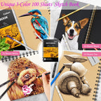 Caliart 176PCS Art Supplies Sketching Kit, 100 Sheets 3-Color Sketch Book