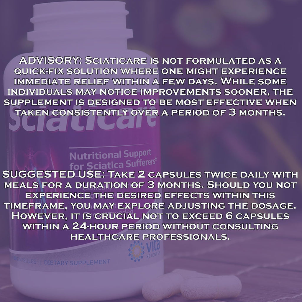Vita Sciences Sciaticare Nerve Soothing Supplement Vitamins with Natural R-ALA Form 40X Strength, NOT Synthetic Alpha Lipoic Acid (ALA) - Lower Lumbar Sciatic, Hip, Thigh, Leg, Foot