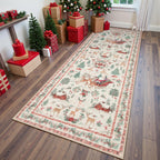 Lahome Christmas Runner Rug 2x8 Beige Rug Runners for Hallways Non Slip,Washable Kitchen Bathroom Runner Rug,Soft Christmas Tree Santa Claus Carpet Runner for Entryway Holiday Decor(2'x8',Beige)
