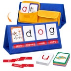 Gamenote Word Building Desktop Pocket Chart Tent Flash Cards Kit - CVC Words Phonics Games Blending Board for Kindergarten Reading and Spelling