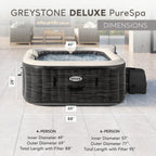 INTEX PureSpa Greystone Deluxe 4 Person Square Inflatable Hot Tub, Bubble Massage Spa Set with Energy Efficient Cover, 2 Headrests, & LED Light, 69 in x 28 in