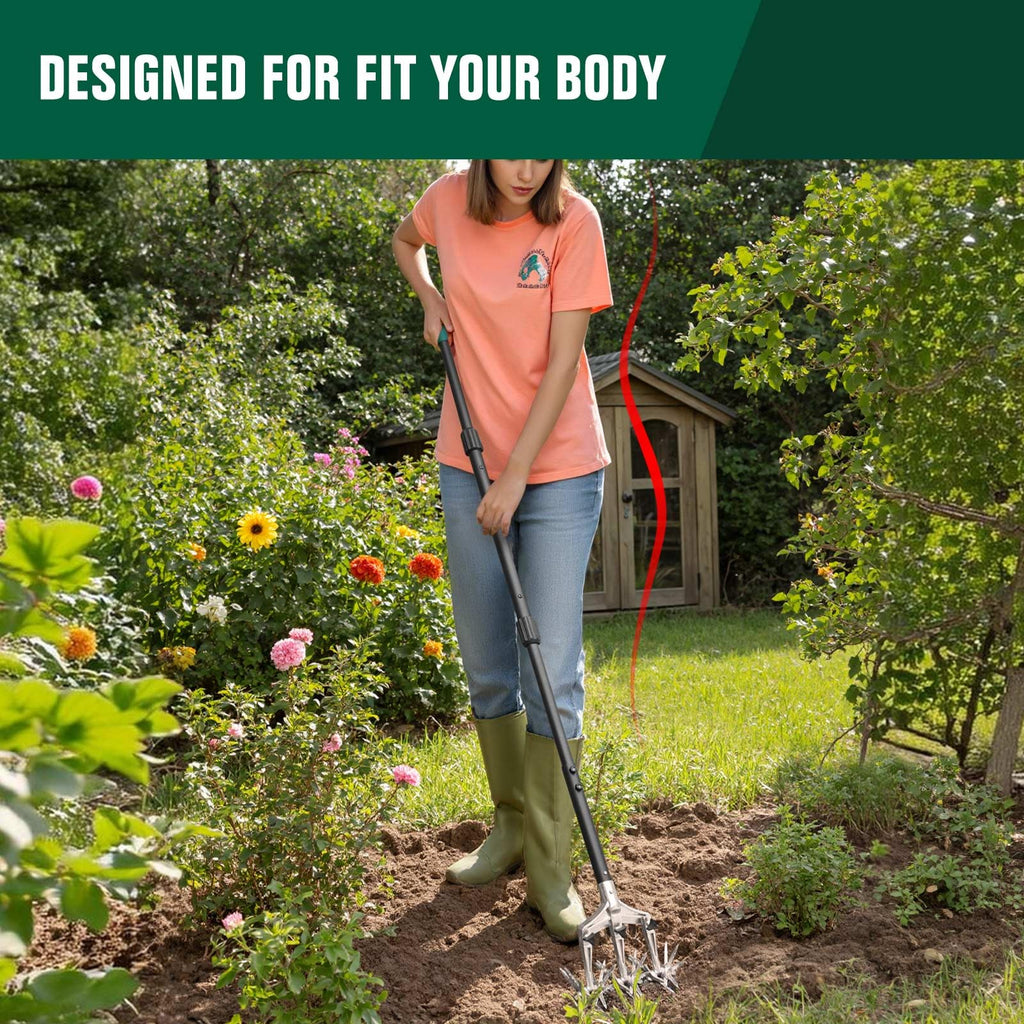 Altdorff Rotary Cultivator Garden Tool for Gardening and Lawn(61''), Rotary Hand Tiller with Detachable Thicker Tines&Sturdy Steel Handle, Manual Tiller Cultivator for Soil or Reseeding Grass