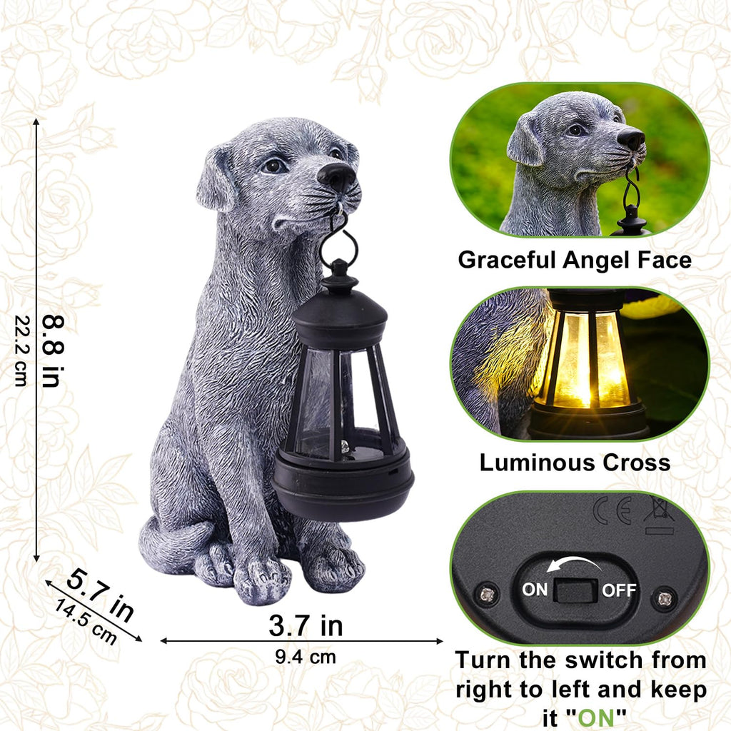 Goodeco Dog Statue with Solar Lantern - Cute Garden Dog Figurines