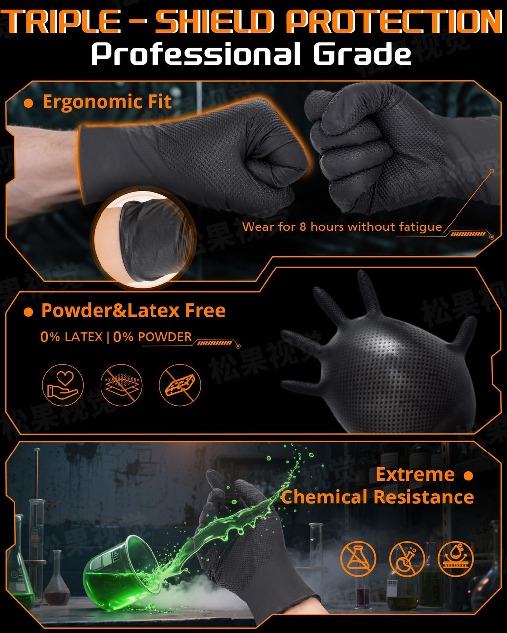 nitroshield 9mil Heavy Duty Disposable Nitrile Gloves, Black XLarge 800Pcs -Chemical Resistant, Latex Powder Free Rubber Gloves Diamond Texture for Automotive, Mechanics, Cooking,BBQ, Industrial Use