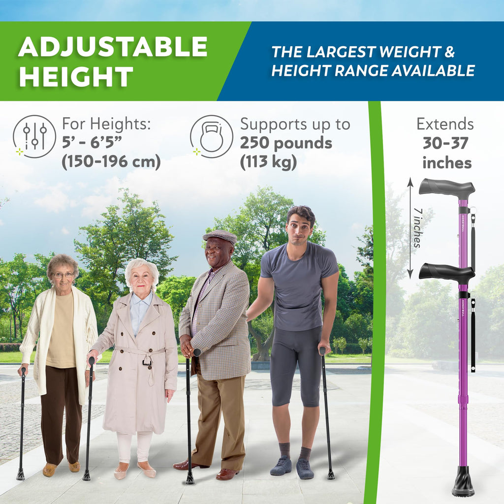 HONEYBULL Walking Cane for Men & Women – Foldable, Adjustable, Lightweight Cane with Air Cushion Tip for Stability & Ergonomic Grip, Heavy Duty Walking Sticks for Seniors (Purple)