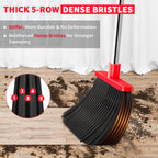 Broom with Dustpan Combo Set, Dust Pans with Long Handle for Upright Sweeping, Standing Broom and Dustpan Set with Self-Cleaning Teeth for Home, Kitchen & Office Floors(Red & Black)