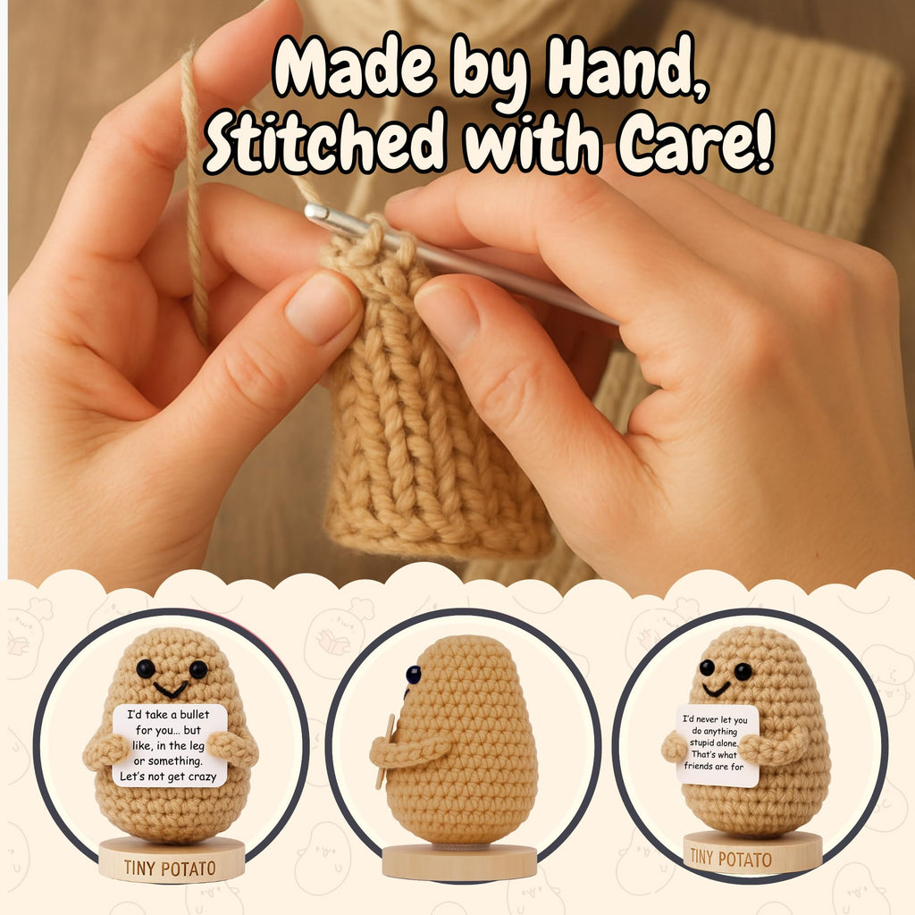 Funny Friendship Gift - Tiny Potato Crochet With 30 Sassy Messages for Women Friends Bestie Coworker Sister - Best Friend Birthday Gifts for Women, Emotional Support Encouragement Present Idea for Her