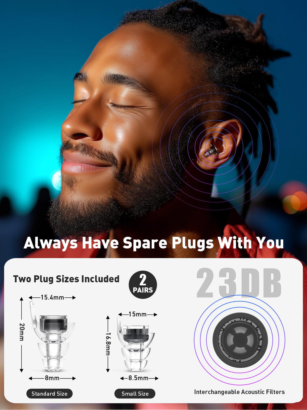 Hearprotek Concert Ear Plugs, 2Pairs Reusable high Fidelity Musician Ear Plugs for Concerts Loud Music-Noise Reduction Ear Protection earplugs for Rave,Festival,Music,Tinnitus Relief