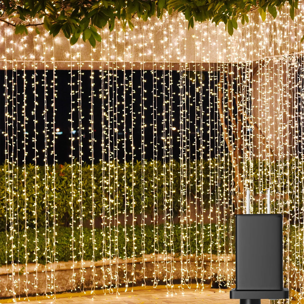 Solhice LED Curtain Lights Outdoor 20ft x10ft, 600 LED Plug in Hanging String Lights Indoor Bedroom, Twinkle Light Backdrop for Outside Wedding Decor, Warm White (Not Connectable)