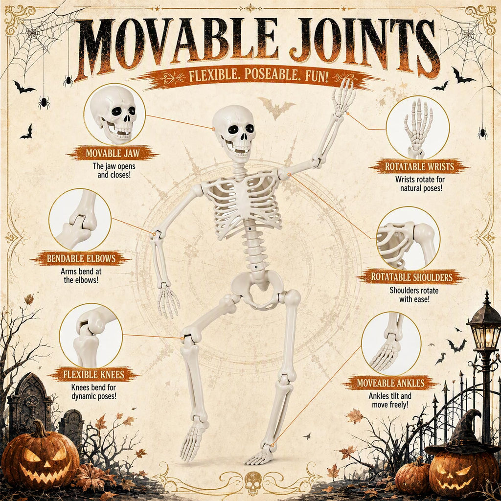 Toolterritary 36" Halloween Skeleton, 3 ft Human Skeleton Full Body Posable Joints Plastic Skeleton for Halloween Decoration, Yard Patio Lawn Garden Skeleton Spooky Party Decoration Indoor Outdoor