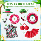 2 Set Hawaiian Porch Goose Outfits,23''Porch Goose Summer Outfits,Bikini Lawn Goose Costume,Yard Goose Clothes Skirt Hat Glasses Floral Wreath Swimming Ring for Outdoor Garden Yard Decor