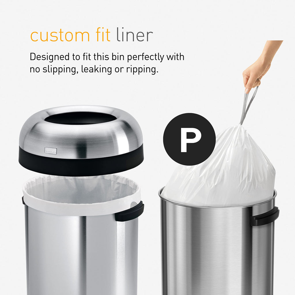 simplehuman 60 Liter / 16 Gallon Bullet Open Top Trash Can, Commercial Grade Heavy Gauge, Brushed Stainless Steel