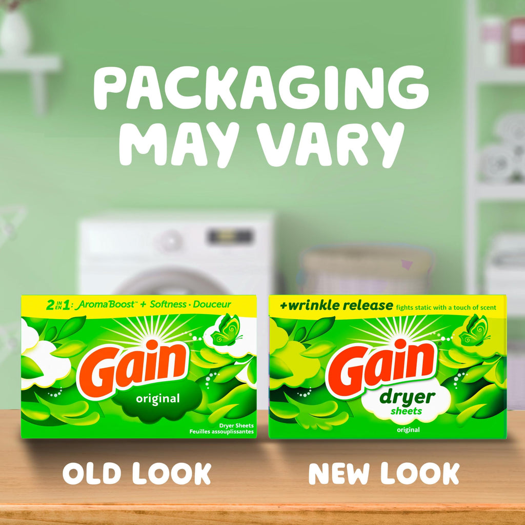 Gain dryer sheets Plus Wrinkle Release, Original Scent, 120 Count, Fights static with a touch of scent, laundry sheets