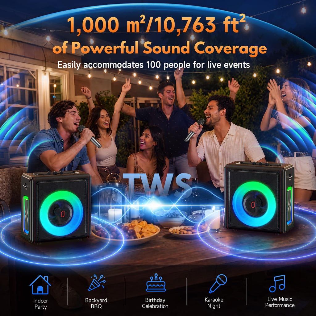 Karaoke Machine for Adults with 2 Wireless Microphones, 200W PA System