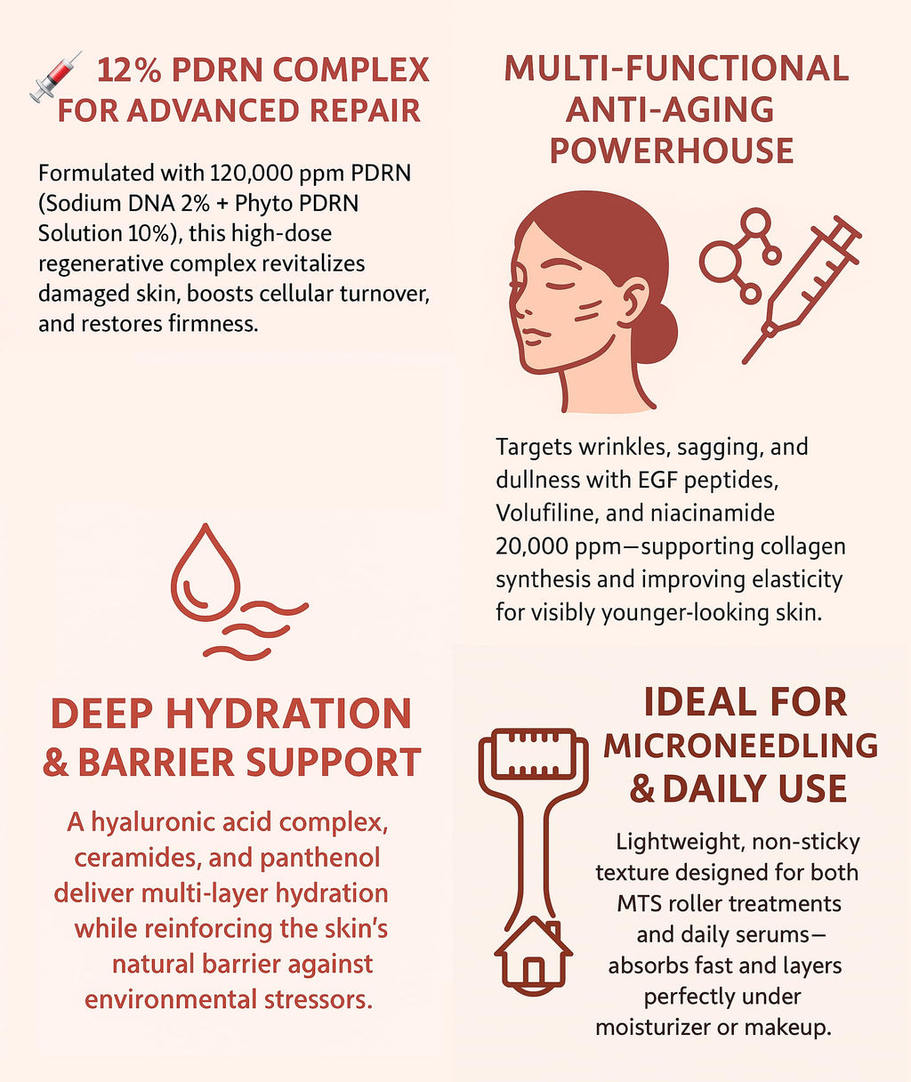 Salmon DNA PDRN 120,000 ppm EGF Peptide Microneedling Serum w/Volufiline, Phyto PDRN 12%, Growth Factor - Anti-Aging Face Serum with Niacinamide, Hyaluronic Acid 1 Fl Oz Korean Skincare