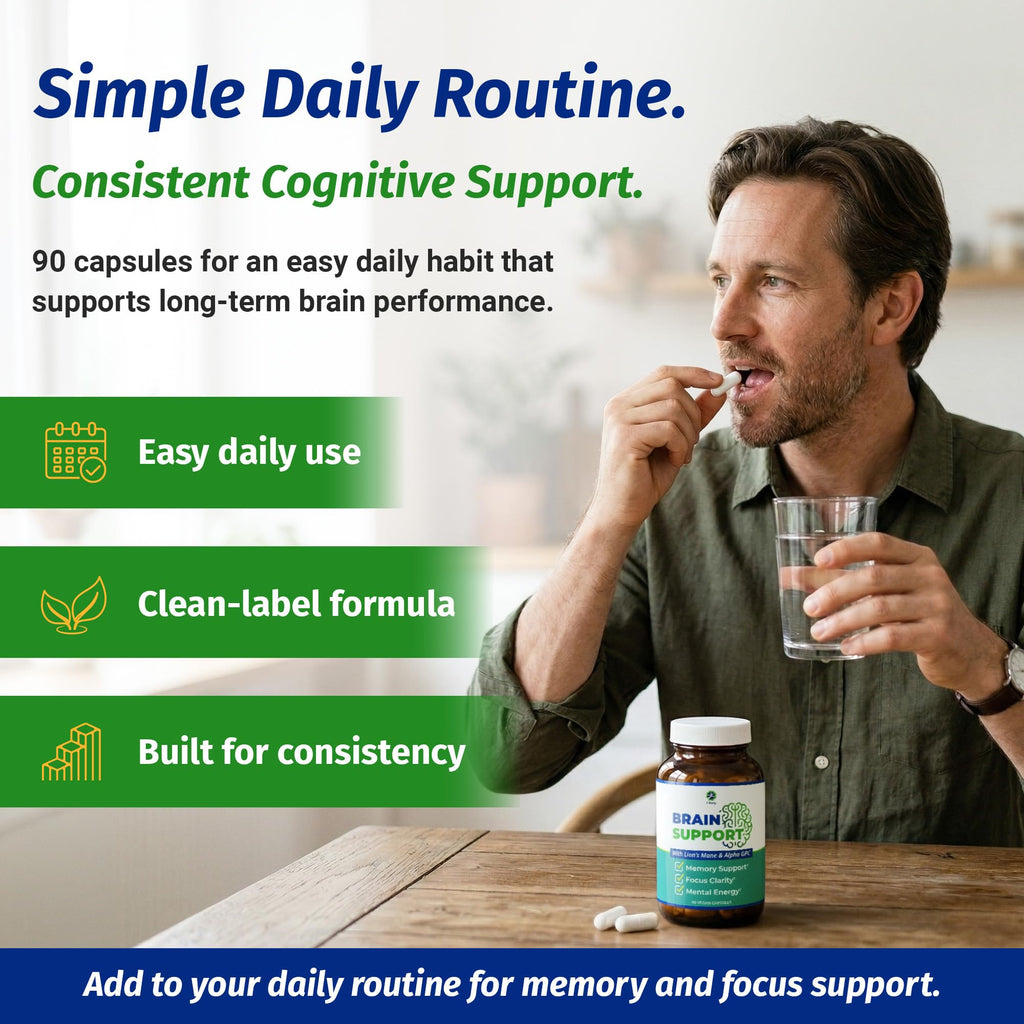 1 Body Brain Supplement – Nootropic Brain Booster with Alpha GPC, Ginkgo & Bacopa – 90 Vegan Capsules – Memory Supplement for Brain Support, Focus Pills, Brain Fog Supplements for Women and Seniors