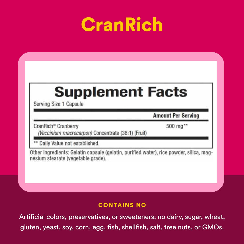 Natural Factors CranRich Super Strength Cranberry Concentrate - Antioxidant Support Supplement - Aids Urinary Tract & Bladder Health - 180 Capsules (180 Servings)