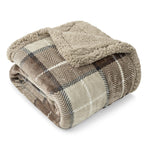 PAVILIA Twin Plaid Sherpa Throw Blanket for Couch Sofa Bed, Taupe, 60x80