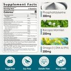 Phosphatidylserine - Nootropic Brian Supplement, Focus & Energy Gummies + Bacopa Monnieri, Omega 3, Huperzine A, Methyl B12 & B6 for Seniors, Gamers, Workers, Non-GMO, Caffeine-Free, Sugar Free,60 Cts