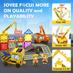 102 PCS Magnetic Tiles with 2 Cars & 2 Cranes Magnet Construction Building Kids Toys for Creative Play and STEM Learning Boys Toys & Gifts for 3-12