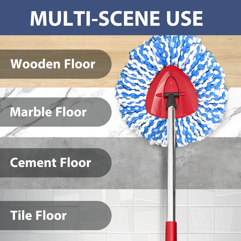 Spin Mop Replacement Set, Includes 2 Mop Head Replacement, 1 Mop Handle (30-58in Adjustable 4-Section Pole), 1 Spin Base