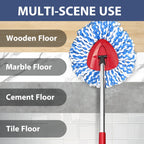 Spin Mop Replacement Set, Includes 2 Mop Head Replacement, 1 Mop Handle (30-58in Adjustable 4-Section Pole), 1 Spin Base