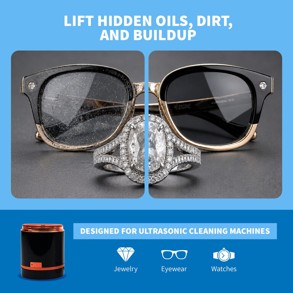 iSonic Ultrasonic Jewelry & Eyeglass Cleaner Solution Concentrate - Professional Cleaning Liquid for Ultrasonic Machine - Clean Gold, Silver, Diamond, Watch, Glasses, Eye Wear, 8-oz