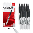 Sharpie Retractable Permanent Markers, Fine Tip, Black, 12 Count - Desk, Classroom, Office Supplies