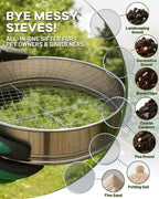 HIPULX 5-in-1 Soil Sifter Set with 5 Replaceable Stainless Steel Mesh Screen & Shovel (1/8" to 1/2"), Soil Sifter for Soils, Compost, Bonsai, Cat Litter and More（11-5/8" Diameter）