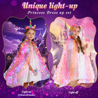 Fedio Princess Dress Up for Girls, Unicorn Light Up Princess Cape Set