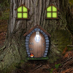 Juegoal Fairy Gnome Home Miniature Window and Door with Litter lamp for Trees Decoration, Glow in Dark Fairies Sleeping Door and Windows, Yard Art Garden Sculpture, Lawn Ornament Decor