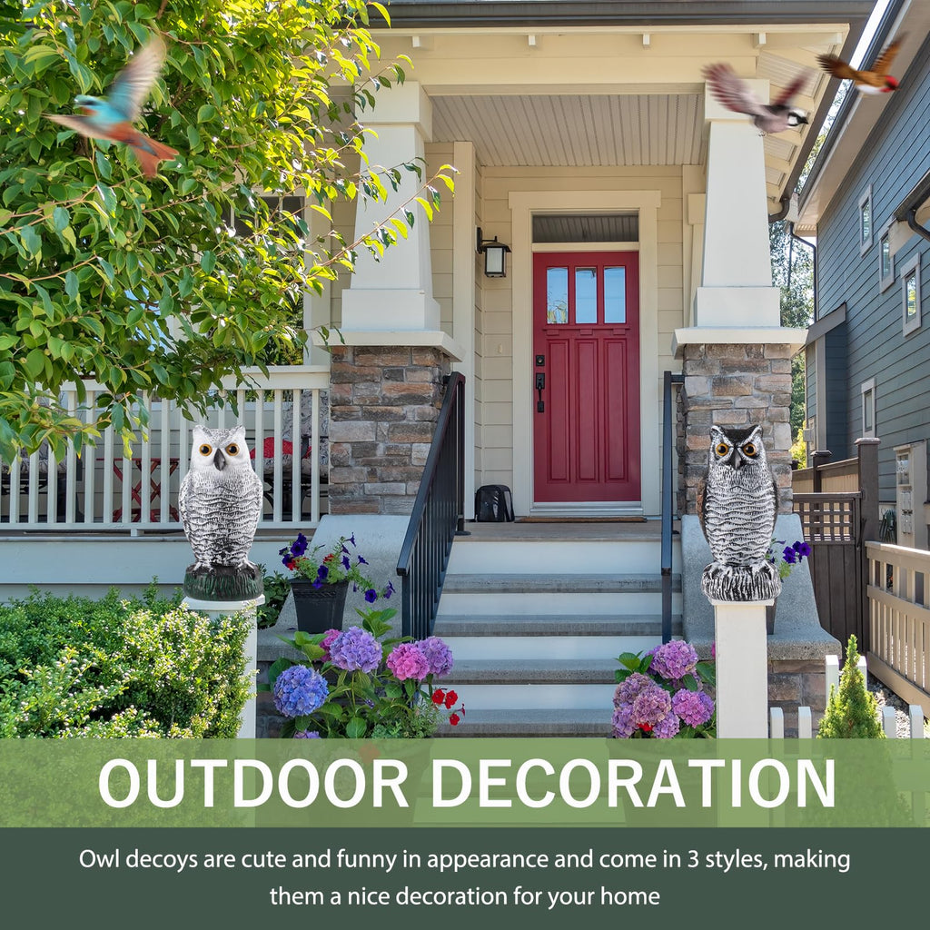 Fake Owl Decoy to Scare Birds Away, Plastic Garden Owl Scarecrow for Garden, Waterproof Owl Statue for Courtyard Orchard Doorway Roof Owl Decor 3 Pack