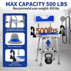 Shower Chair for Seniors Elderly Handicap Disabled Or Bariatric Adults, Heavy Duty 500 Lbs,Bench Seat for Inside Shower Stall and Bathroom Bath Tub with Arms and Back Adjustable Stool Chairs