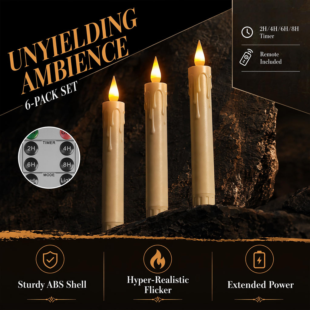 SUNGEGE Candle Battery Operated, 6.7 Inch, Ivory, Set of 6