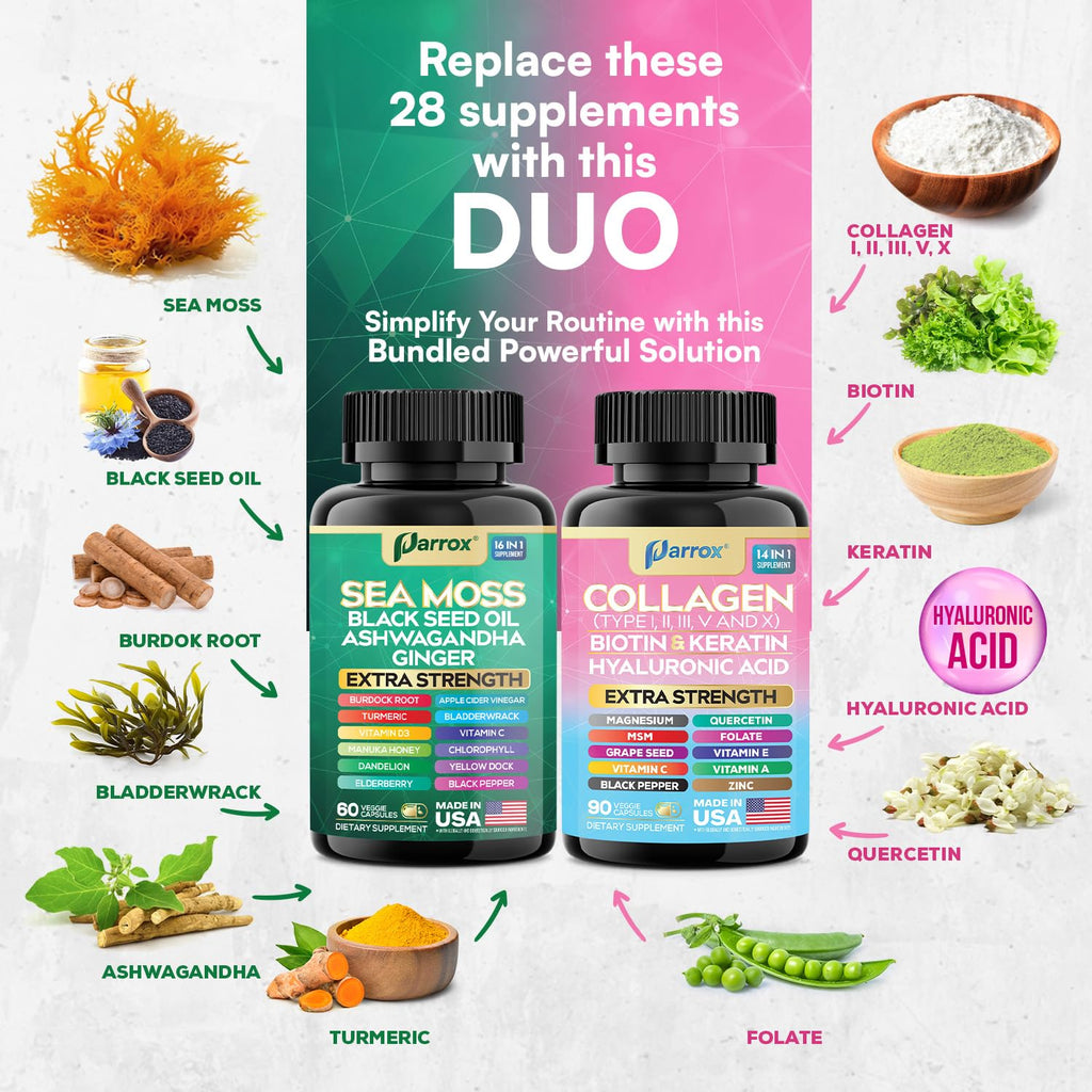 Sea Moss & Collagen Support Bundle, Black Seed Oil, Radiant Wellness Set