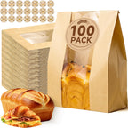 Tripho 100 Pcs Bread Bags for Homemade Bread with Clear Window & 120 Stickers, Sourdough Bread Bags for Storage of Bread,Cookies & Snacks, Large Bakery Paper Bags