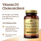 Solgar Vitamin D3 (Cholecalciferol) 125 Mcg (5000 IU), 120 Vegetable Capsules - Helps Maintain Healthy Bones & Teeth - Immune System Support - Non-GMO, Gluten Free, Dairy Free, Kosher - 120 Servings
