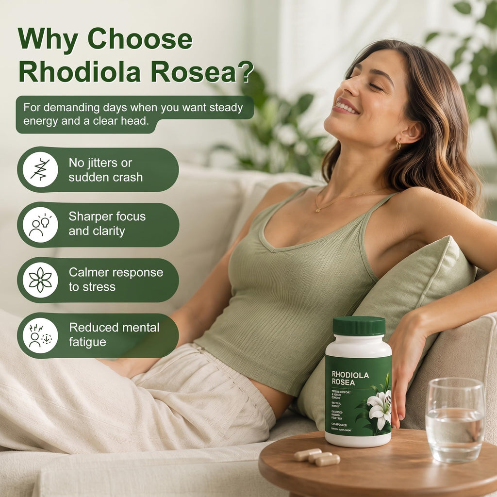 Shileoo Rhodiola Rosea Organic Supplement—Adapted Herbal Formula Helps Relieve Stress, Improve Mental Clarity, Focus, Replenish Natural Energy, and Boost Immunity—Non-GMO, 60 Capsules