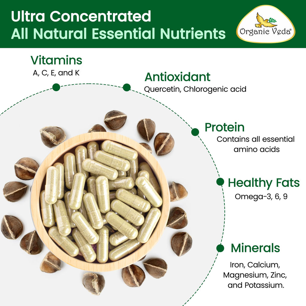 Organic Veda Moringa Seeds Capsules - Omega 3, 6, 9, Powerful Antioxidants, Vitamins, Amino Protein Rich Organic Moringa Seeds for Eating - Moringa Seed Powder Energy & Vitality, 120 Vegan Capsule
