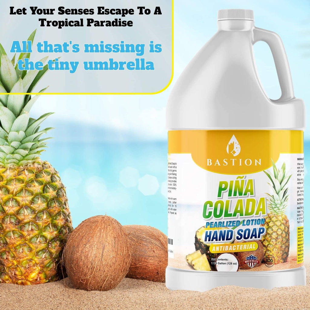 Bastion Antibacterial Hand Soap - Pina Colada - Moisturizing Pearlized Liquid Hand Wash - 1 Gallon (128 oz.) Bulk Refill Jug. Pina Colada Scented. Non-toxic. Made in the USA.