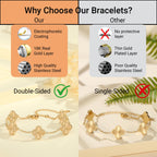 CORSMGSE 18K Gold Plated Clover Lucky Bracelet for Women Gold White Black Pink Green Red Blue Adjustable Double Sided Flower Four Leaf Link Bracelets Trendy Jewelry Gifts for Women Men