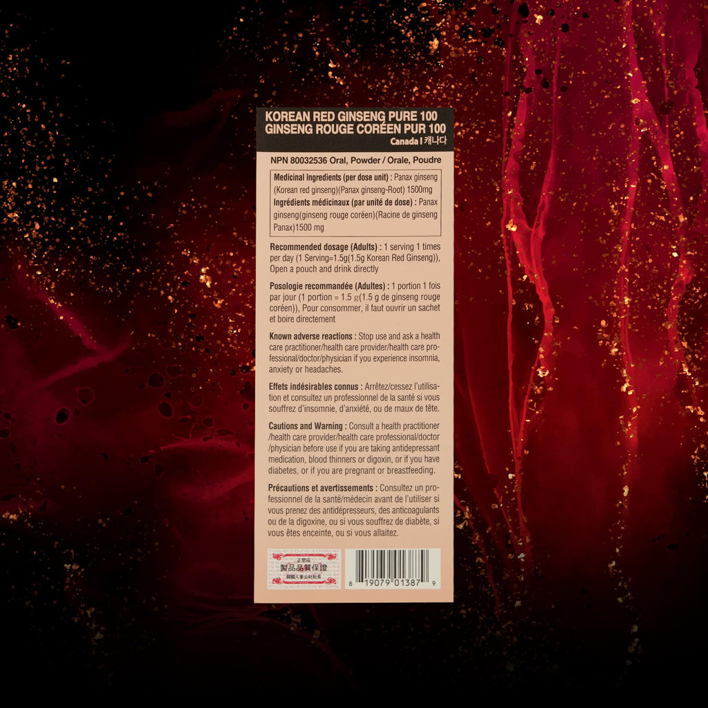 JungKwanJang Korean Red Ginseng Pure 100 - Panax Ginseng Powder Stick Supplements - Energy Boost & Immune Support - Vegan, Caffeine Free, Gluten Free & Non-GMO (Net Wt. 1.48 oz, 28 Sticks)