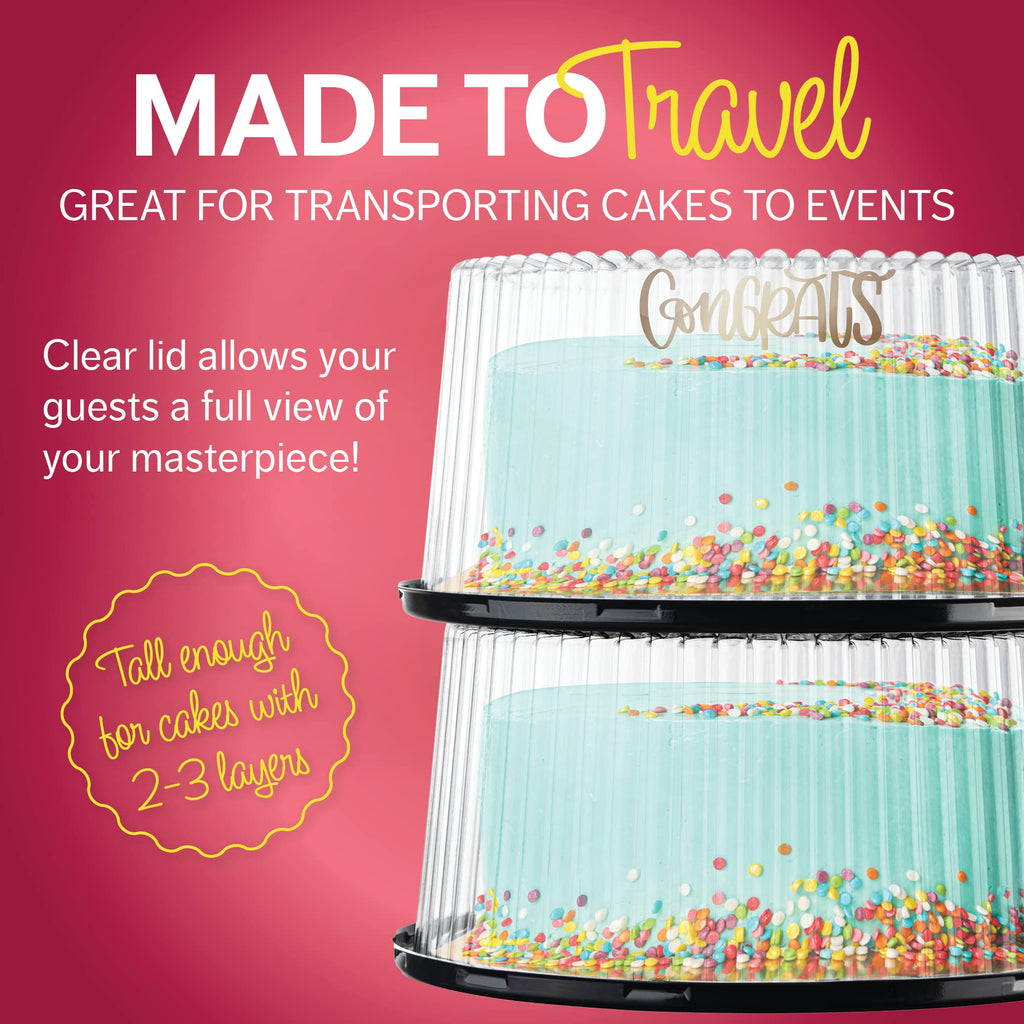 10 - 11" Plastic Disposable Cake Containers Carriers with Dome Lids and Cake Boards | 5 Round Cake Carriers for Transport | Clear Bundt Cake Boxes / Cover | 2-3 Layer Cake Holder Display Containers